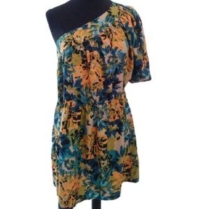 ANGIE Sunshine Blue Floral Asymmetrical Tunic Mini Dress, Size Medium